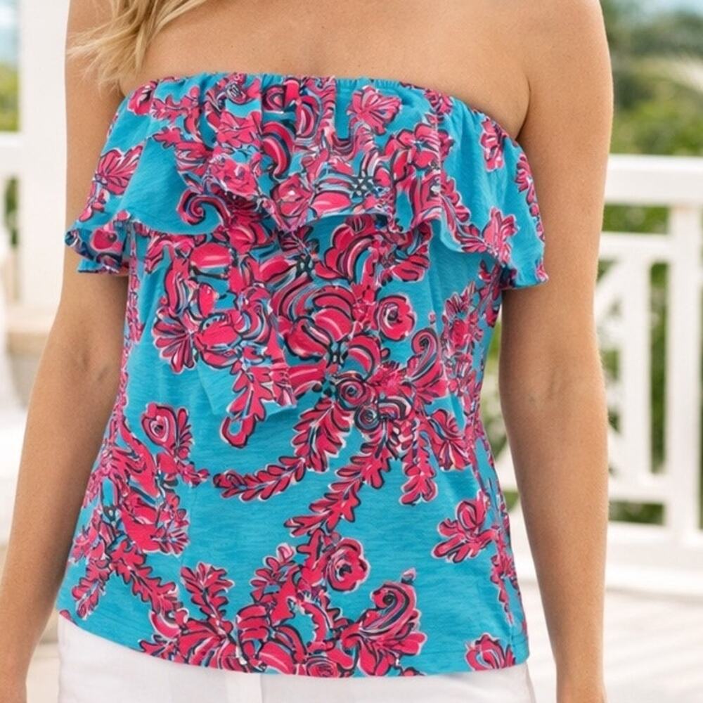 Lilly Pulitzer Womens XS Wiley Ruffle sleeveless Top Rhode Island Reef #32957